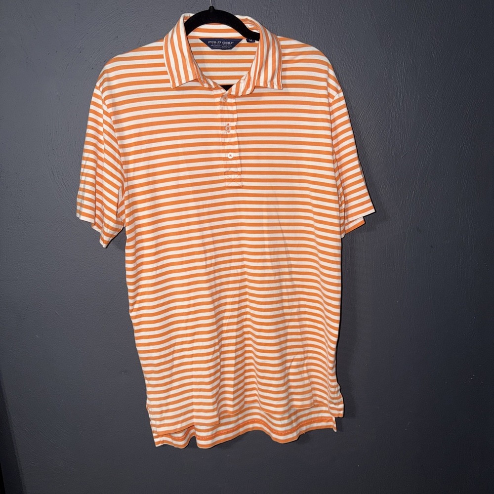 Polo Golf Polo Shirt Striped Medium Orange White Pima Cotton Casual Preppy